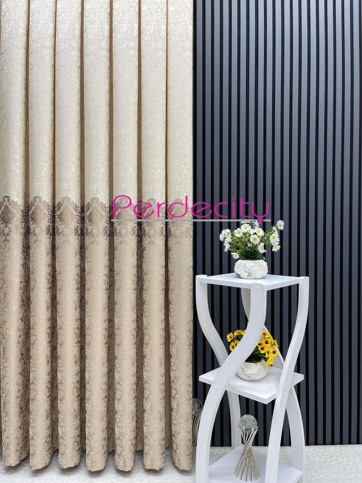 venüs krem vizon bohem renkler ortası desenli pano fon perde 1x3 sık pile