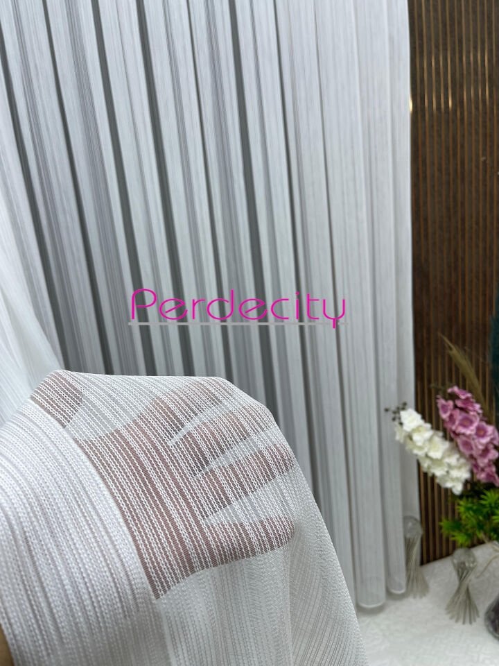 Esila çizgili simli ağır gramajı tül perde ütü istemez kırışma yapmaz her eve uygun