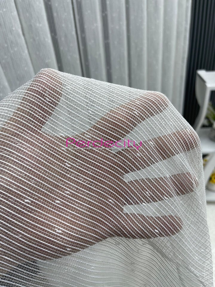 Fikse çizgili simli ponponlu tül perde ütü istemez her odaya uygun