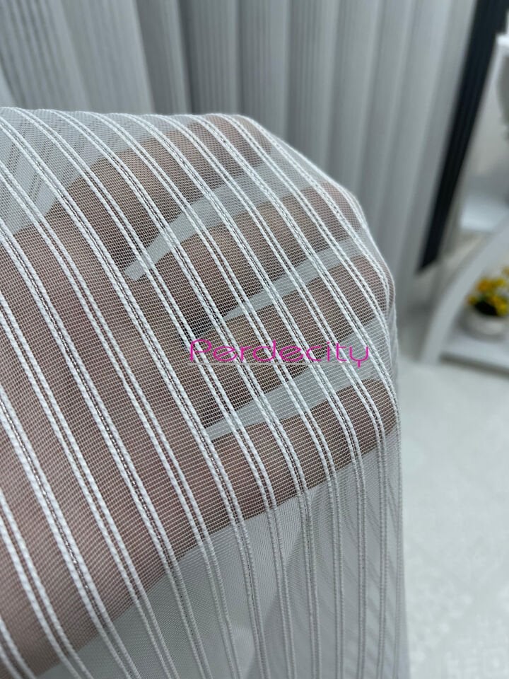 çizgili gümüş sim detaylı tül perde ütü istemez ağır gramajlı her odaya uygun