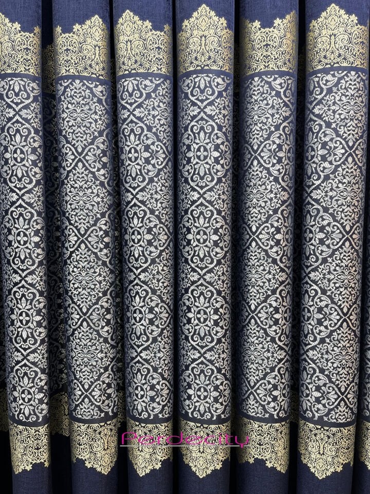 mars lacivert pano fon perde 1x3 sık pile ( tek kanat )