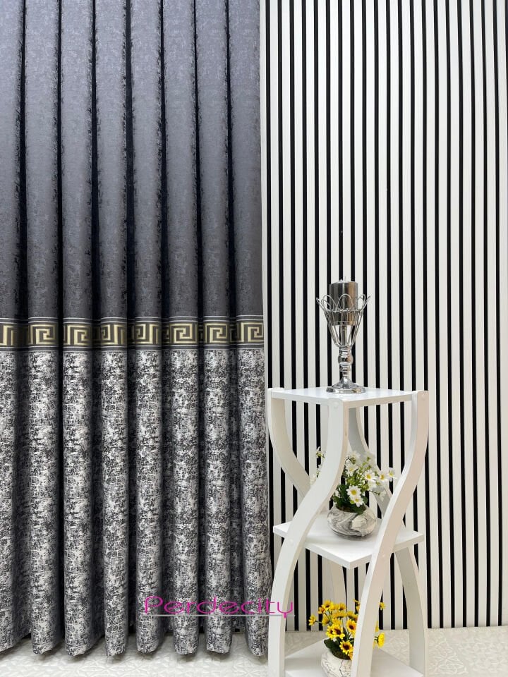 poseidon gri gold pano fon perde 1x3 sık pile