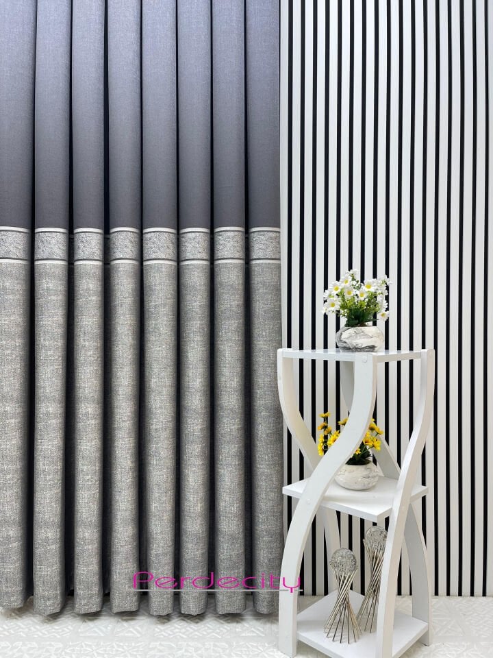 Güneş antrasit gümüş gri detaylı pano fon perde 1x3 sık pile [TEK KANAT] tüm odalara uygun