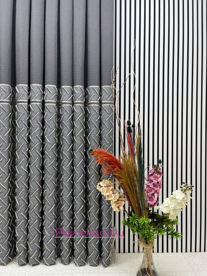 bohem tarzı saçaklı antrasit gri hayran pano fon perde 1x3 sık pile [tek kanat] ütü istemez