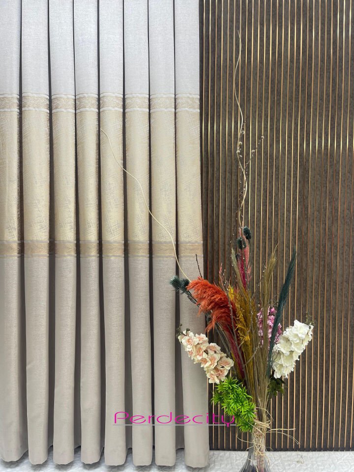 hermes krem gold pano fon perde 1x3 sık pile tüm odalarınıza uygun ağır gramajlı