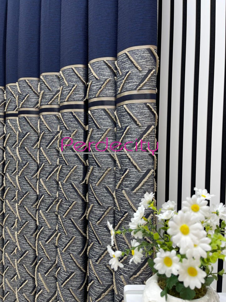 Bohem tarzı lacivert vizon saçaklı pano fon perde 1x3 sık pile tüm odalara uygun