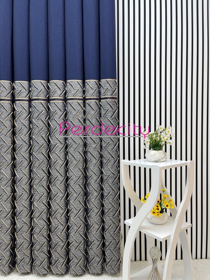 Bohem tarzı lacivert vizon saçaklı pano fon perde 1x3 sık pile tüm odalara uygun