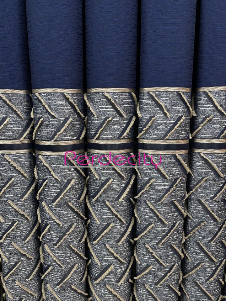 Bohem tarzı lacivert vizon saçaklı pano fon perde 1x3 sık pile tüm odalara uygun