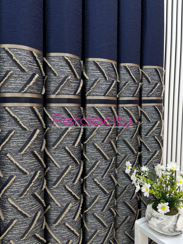 Bohem tarzı lacivert vizon saçaklı pano fon perde 1x3 sık pile tüm odalara uygun