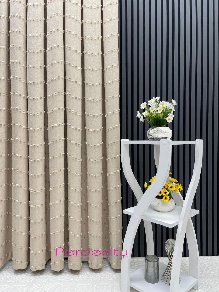 bohem tarzı ponponlu halep gri fon perde [tek kanat] ütü istemez her odaya uygun