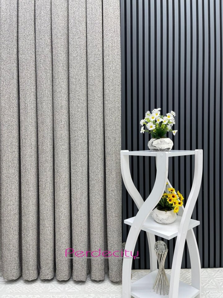 Bohem tarzı ponponlu phuket açık gri fon perde ütü istemez premium kalite