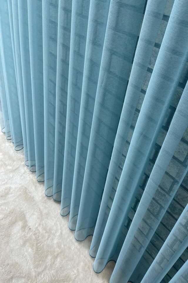 Natural Keten Tül Perde Mavi Renk 1x2.5 Normal Pile 300 X 260 MAVİ - 300 x 260 - 550 x 250