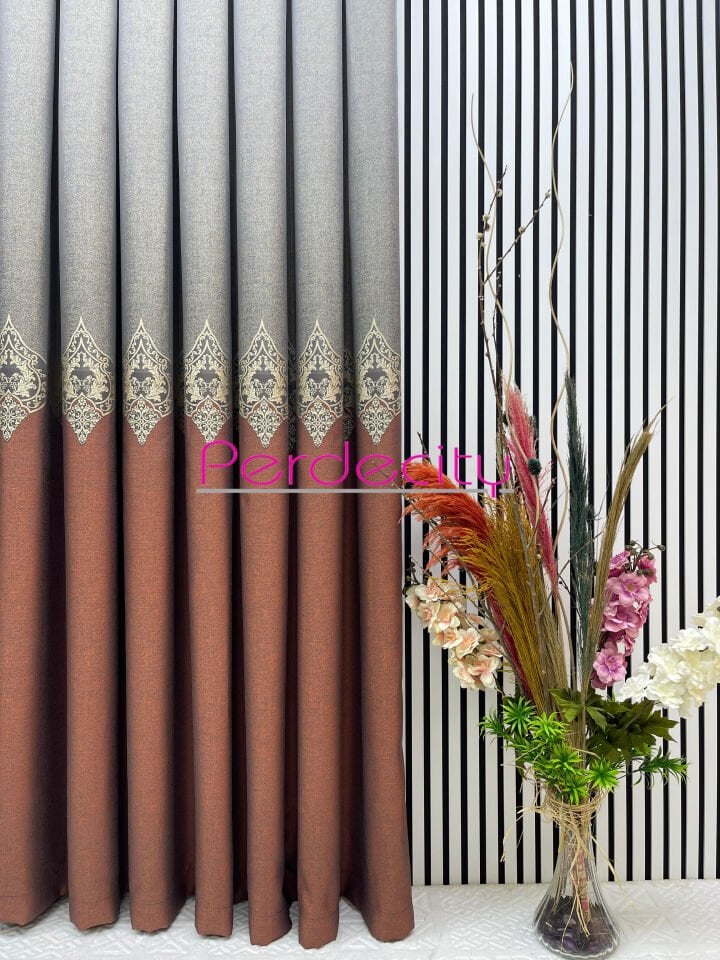 zeus kiremit bej osmanlı desen detaylı pano fon perde ütü istemez kırışma yapmaz