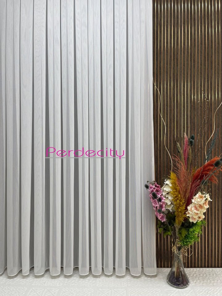 cabir simli çizgili ağır gramajlı tül perde kırışma yapmaz ütü istemez