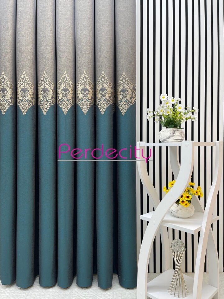 zeus yeşil gri pano fon perde 1x3 sık pile [tek kanat] ütü istemez her odaya uygun