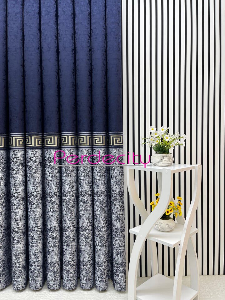 poseidon lacivert gri pano fon perde 1x3 sık pile [tek kanat] her odaya uygun ütü istemez