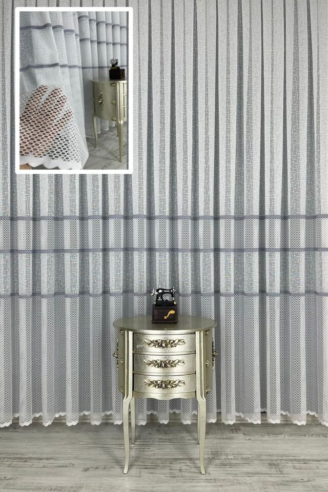 Orjinal Fransız Dantel 1.sınıf Ipeksi Yumuşak Dokulu Tül Perde Gri Renk 350 X 260 Sık Pile 1/3 Gri - Kırık Beyaz - 350 x 260 - 500 x 250