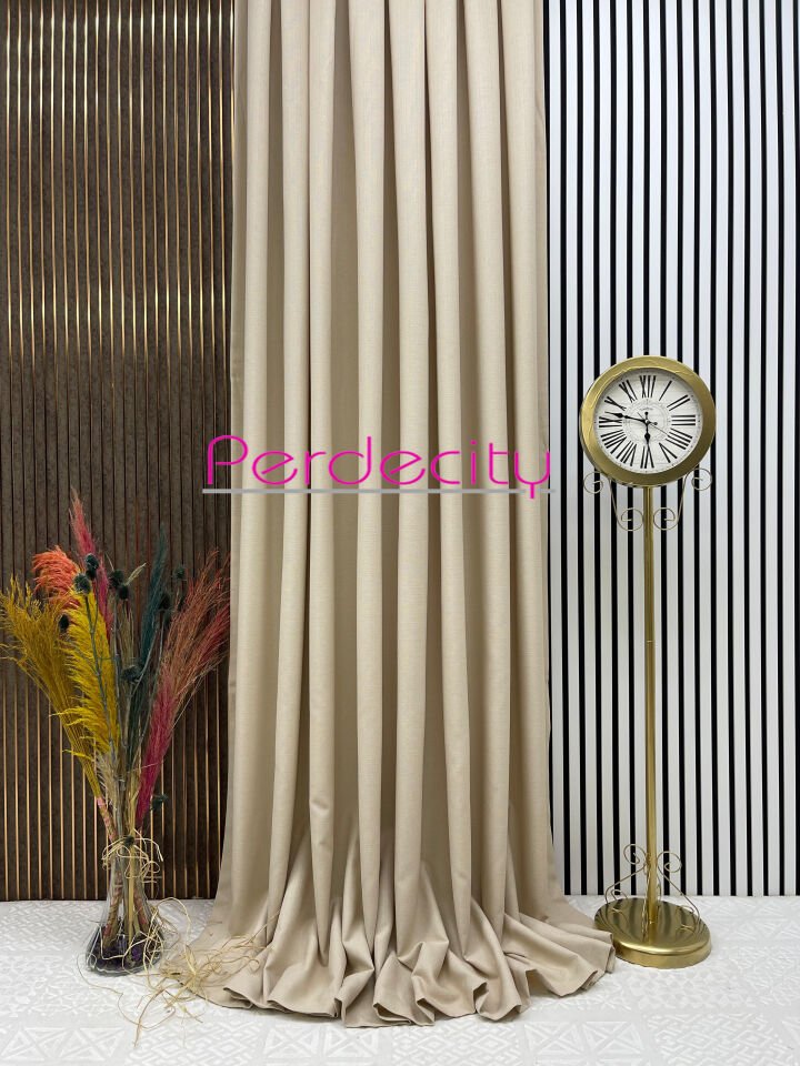 bohem tarzı keten paris 1108 krem fon perde ütü istemez her odaya uygun