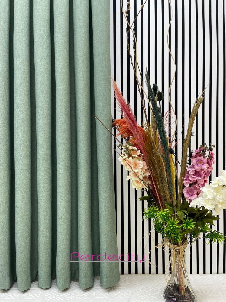 atina yeşil ağır gramajlı fon perde 1x3 sık pile [tek kanat] ütü istemez her odaya uygun